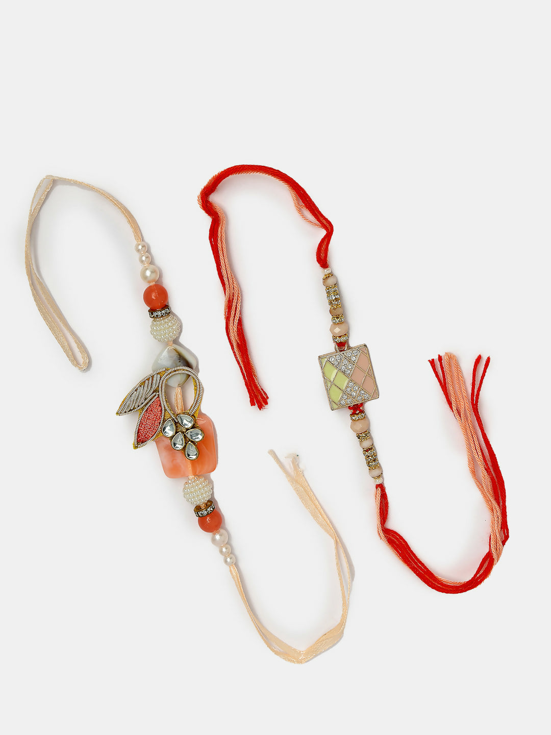 NVR Men Set of 2 Multicolor Stone-Studded Rakhi With Roli Chawal & Chocolate | Swadesiicart
