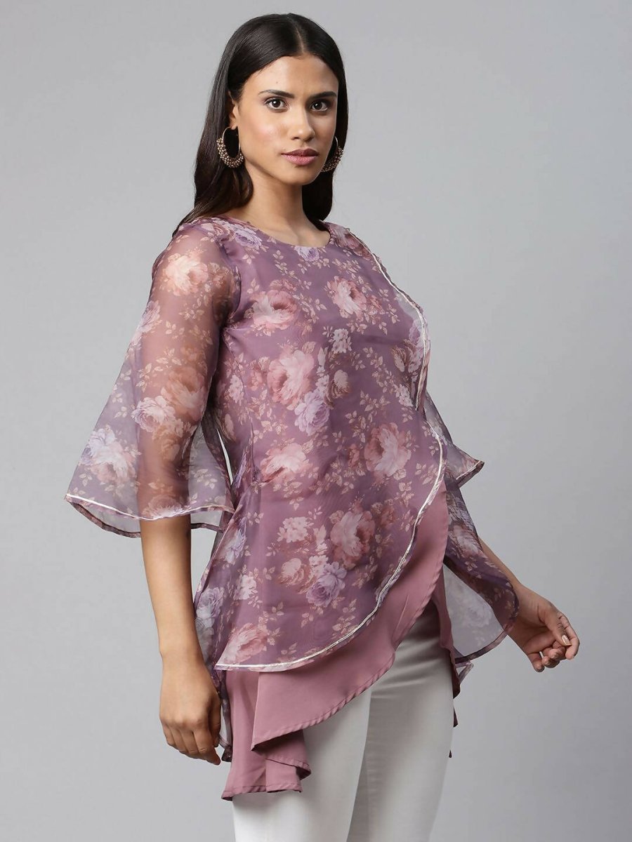 Ahalyaa Women Mauve Organza Digital Printed Tunic | Swadesiicart