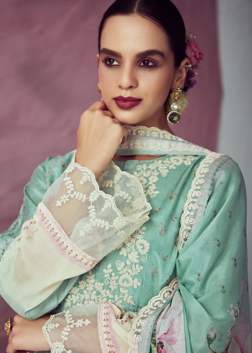 Aqua Green Muslin Cotton Printed Trendy Salwar Kurta Set - Emponline | Swadesiicart