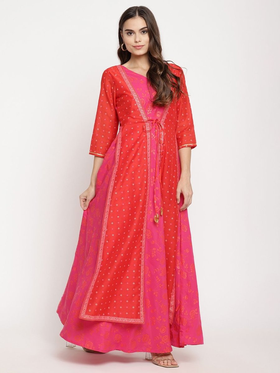 Ahalyaa Women Dark Pink Crepe Khari Print Dress | Swadesiicart