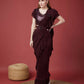 Wine Imported Crush Solid Ready to Wear Saree with stitched Blouse - Aayan | Swadesiicart