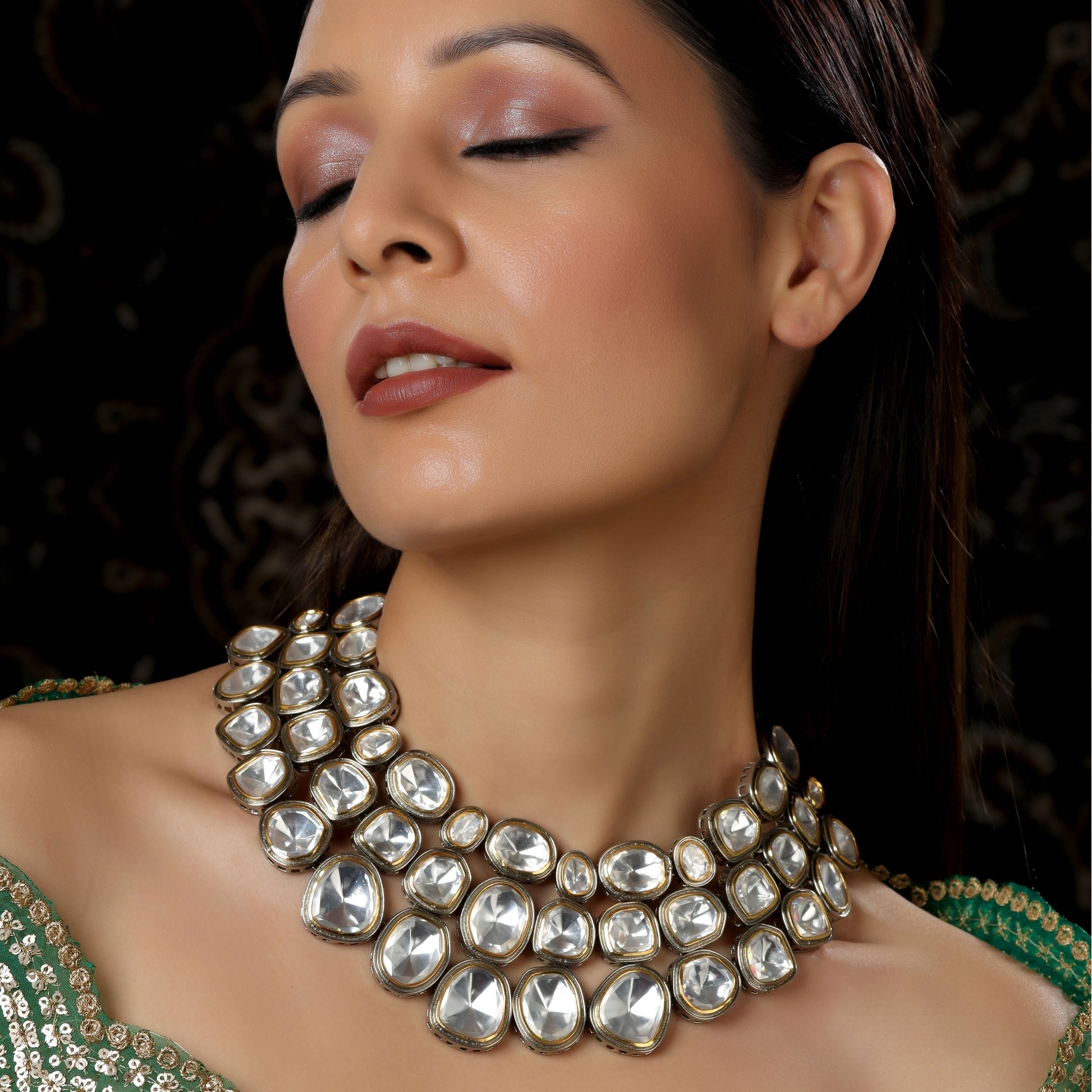 Maharani Layered Choker (Silver) - Ruby Raang | Swadesiicart