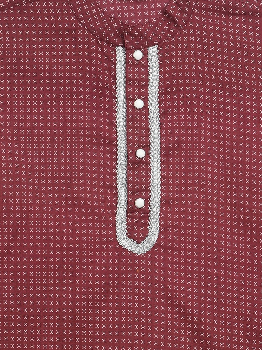 Ahalyaa Boys Maroon Pure Cotton Digital Print Kids Kurta Churidar Set | Swadesiicart