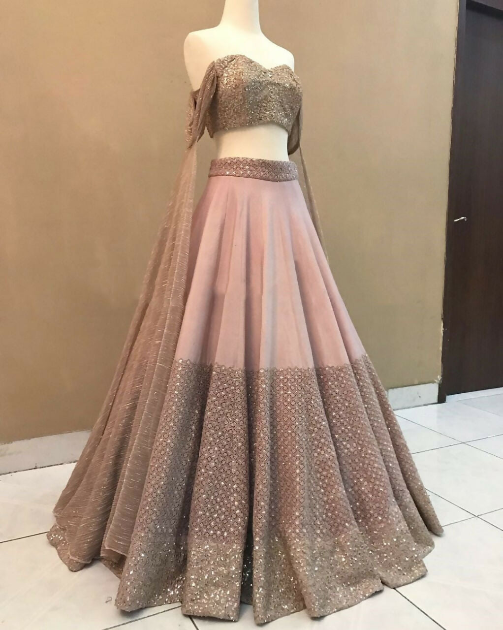 Jyoti Fashion Dusty Rose Pink Dori with Zari Thread Sequence Embroidery Cotton Silk Lehenga Choli with Dupatta | Swadesiicart