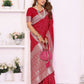 Aastha Fashion Red Georgette Silk Zari Weaving Saree