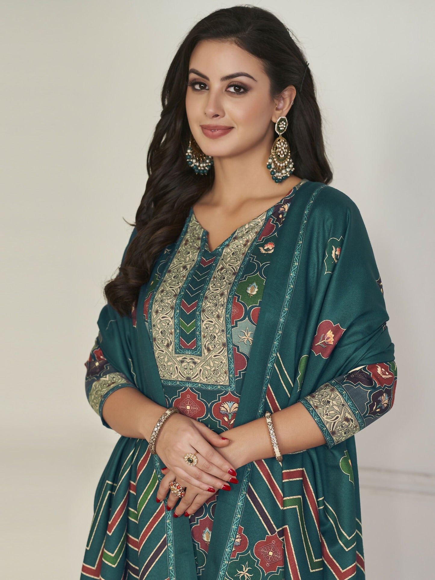 Jyoti Fashion Women's Multicolor Pashmina Digital Printed Kurta with Trouser & Dupatta | Swadesiicart