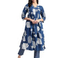 Aavyora Women's Blue Floral Printed Cotton Kurta with Trouser - Swadesiicart