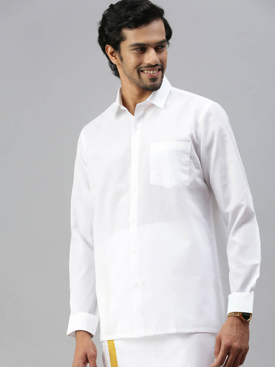 Ramraj Cotton Mens Full Sleeve Formal White Shirt | Swadesiicart