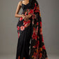 Black Bright Moss Designer Digital Printed Party Wear Saree - Be Verly