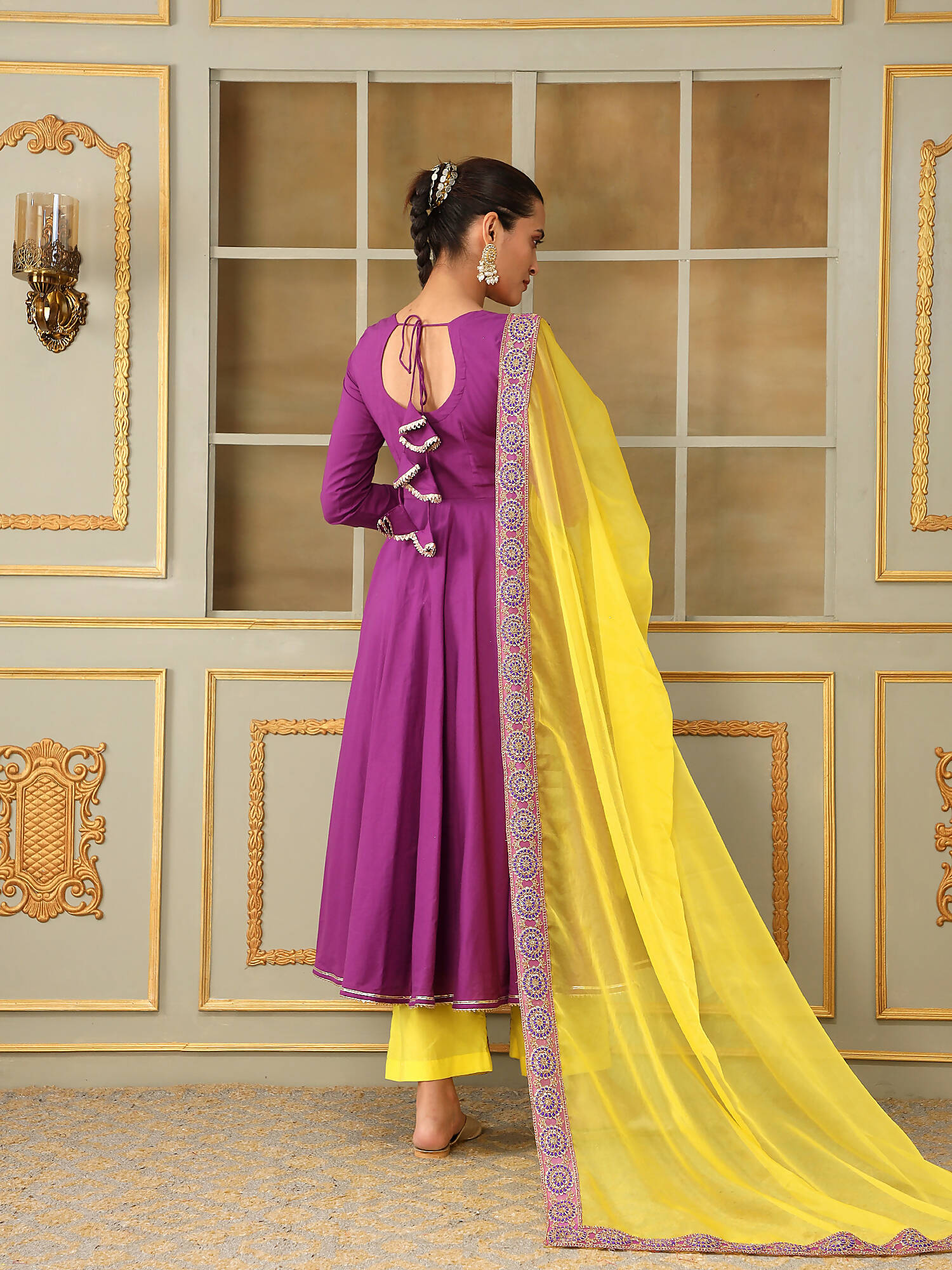 Pomcha Jaipur Purple Saadgi Bagni Lace Anarkali Set | Swadesiicart