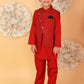 Lil Drama Boys Kurta Pyjama With Jacket Set - Red | Swadesiicart