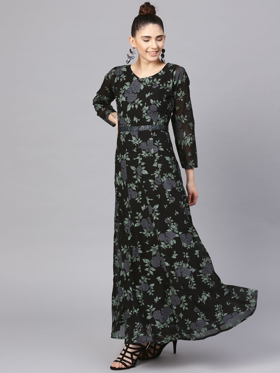 Ahalyaa Black Georgette Anarkali Kurta With Dupatta | Swadesiicart