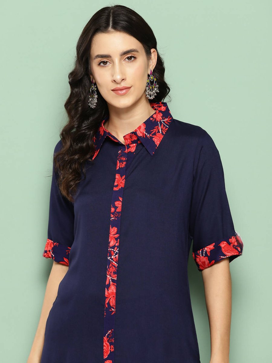 Ahalyaa Womens Kurta Set - Navy Blue | Swadesiicart