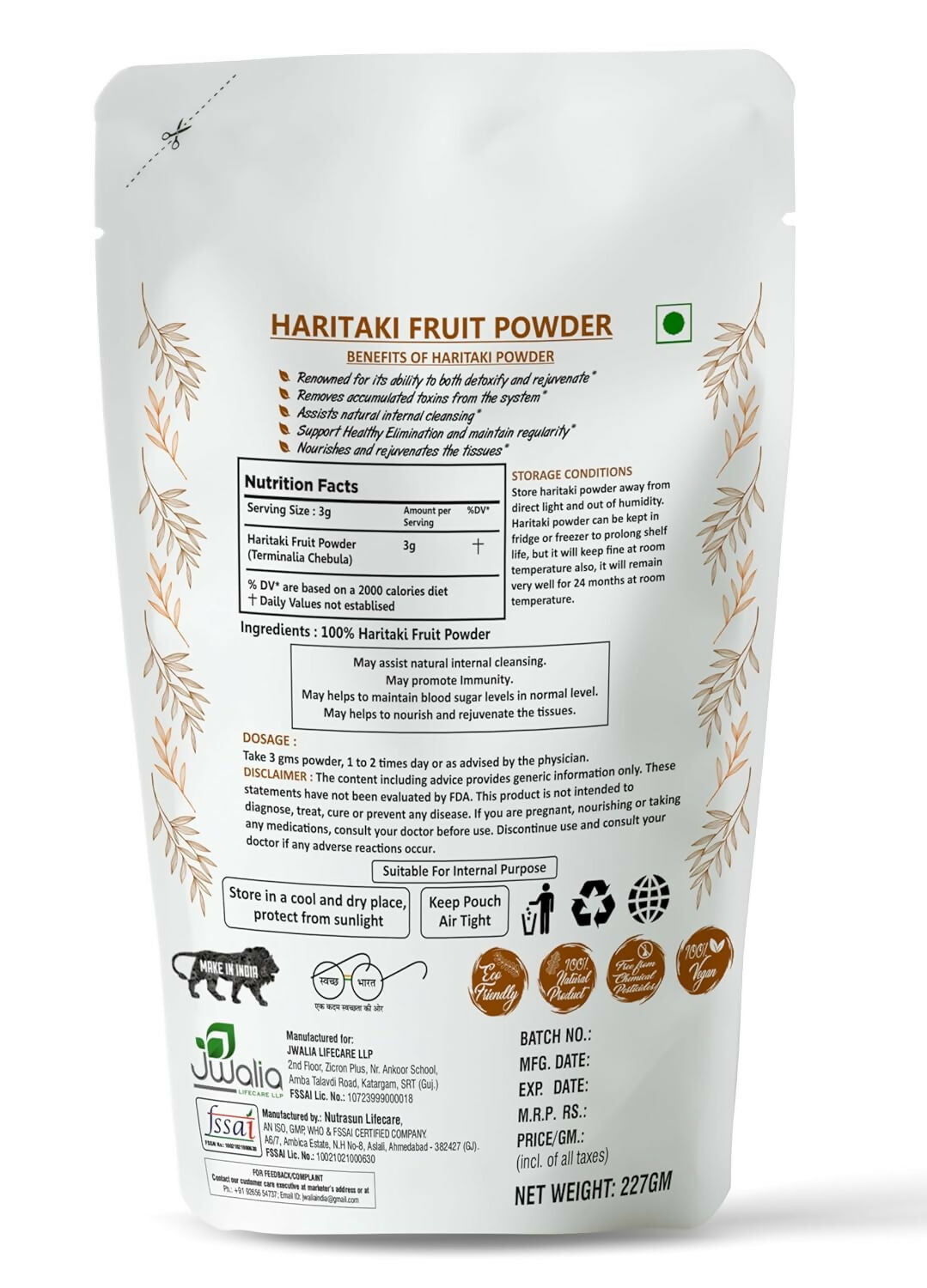 Myherb Natural Organic Haritaki Powder - Swadesiicart