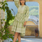 Juniper Women's Green Rayon Floral Printed Short Tiered Dress | Swadesiicart