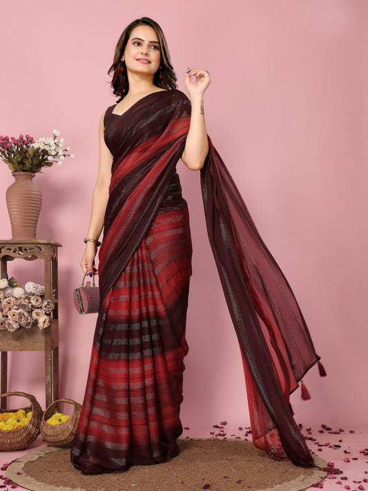Attractive These Party Wear Ready To Wear Saree - Burgundy | Swadesiicart