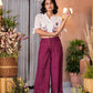 Juniper Women's Wine Thread Embroidered Cotton Shirt Crop Top & Pant Co-Ord Set With Buttons & Tie-ups - Swadesiicart