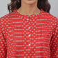 Janasya Women's Red Cotton Floral Print Flared Top | Swadesiicart
