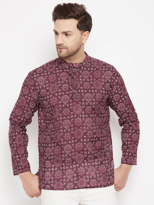 Even Apparels Maroon Pure Cotton Men's Kurta With Slit Neckline | Swadesiicart