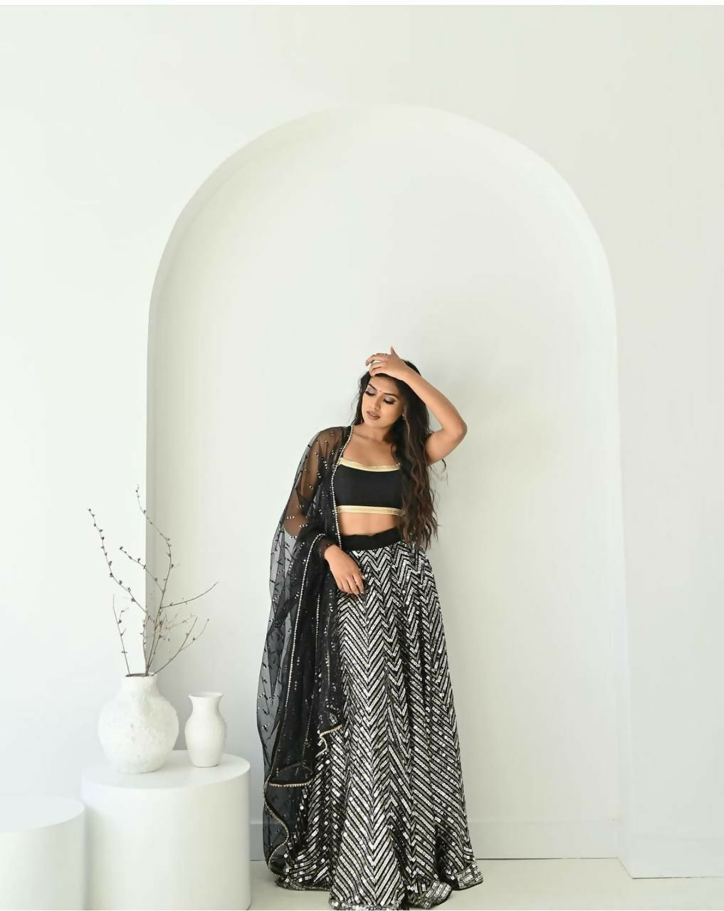 Jyoti Fashion Women's Silver Georgette Sequins with Zari Embroidered Designer Lehenga Choli Set | Swadesiicart