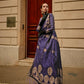 Navy Blue Weavead Thread & Zari Work, Handloom Weaving Banarasi Satin Silk Saree - Rajtex Kronicle Silk - Swadesiicart