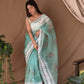Vamsee White Border C-Green Organza Saree - Swadesiicart