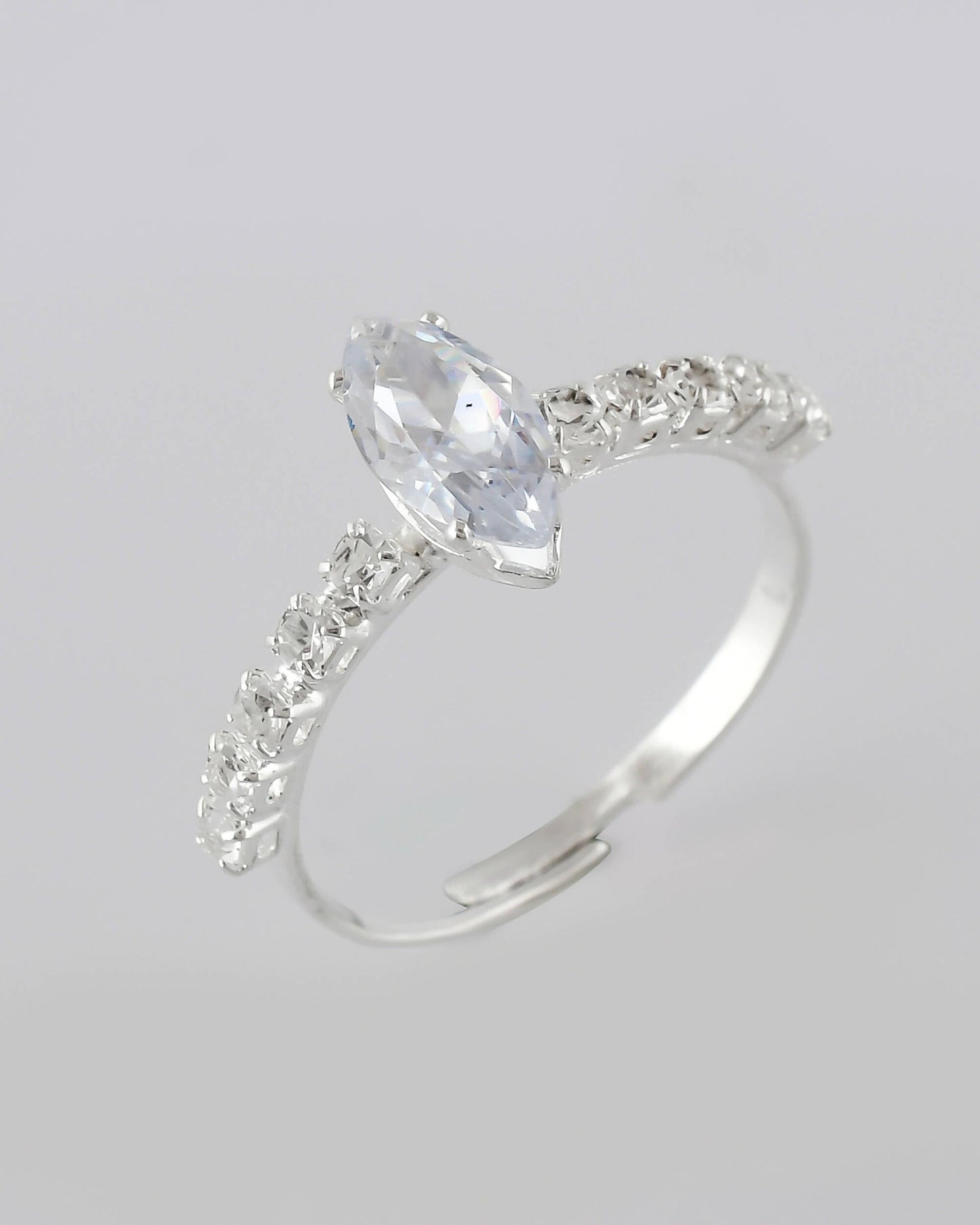 VOJ white CZ-detail Stainless Steel Cubic Zirconia Silver Plated Adjustable Finger Ring | Swadesiicart