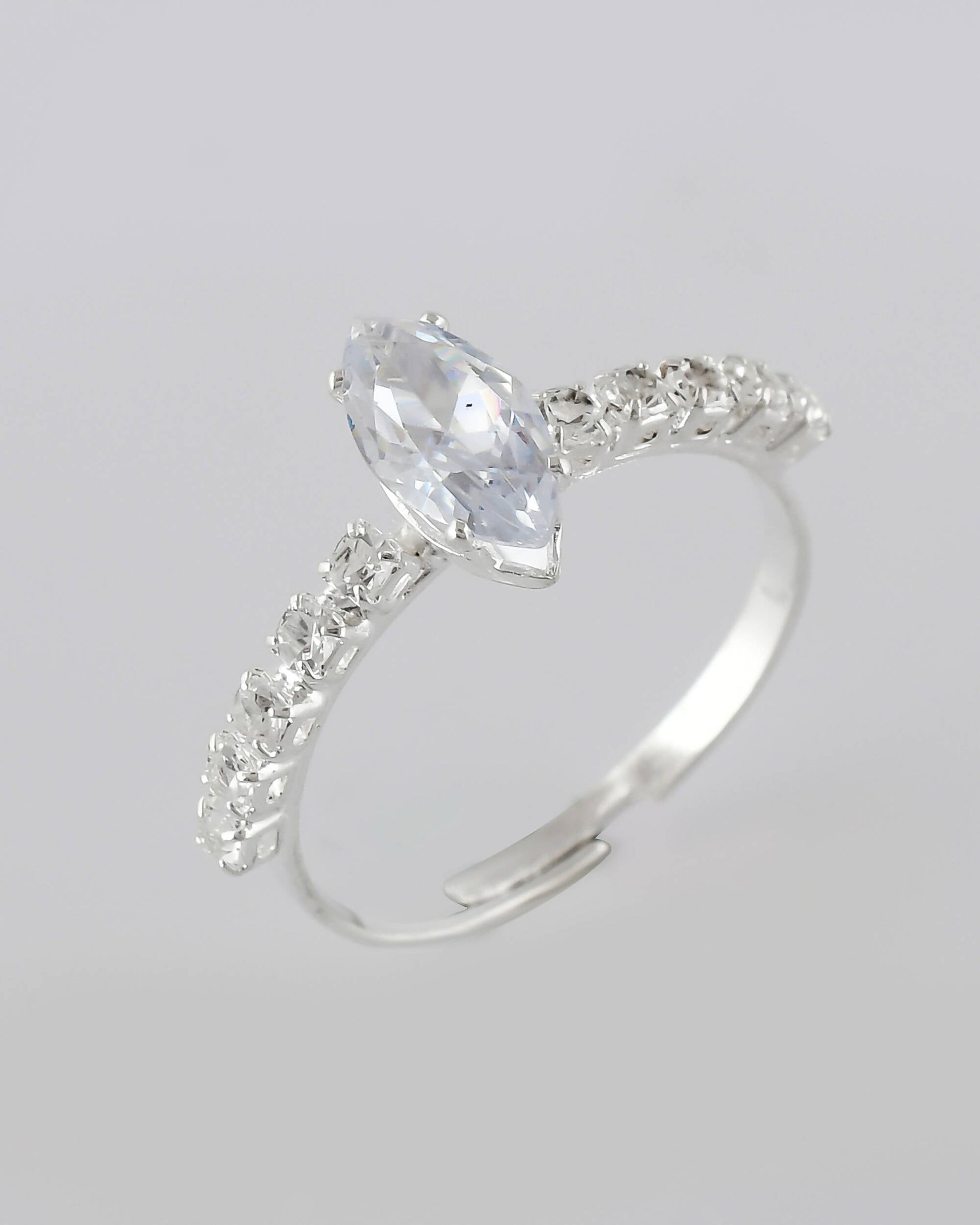 VOJ white CZ-detail Stainless Steel Cubic Zirconia Silver Plated Adjustable Finger Ring | Swadesiicart