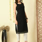 Myshka Women's Black Georgette Sleeveless Straight Party Kurta - Swadesiicart