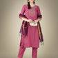 Jyoti Fashion Women's Wine Cotton Magic Slub Embroidery & Sequence work Kurta with Trouser & Dupatta | Swadesiicart