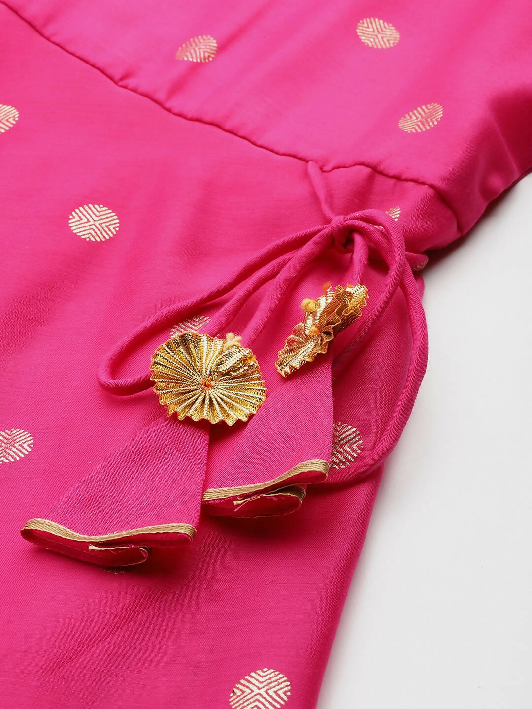 Ahalyaa Women Foil Printed A-Line Midi Ethnic Dress - Pink Color | Swadesiicart