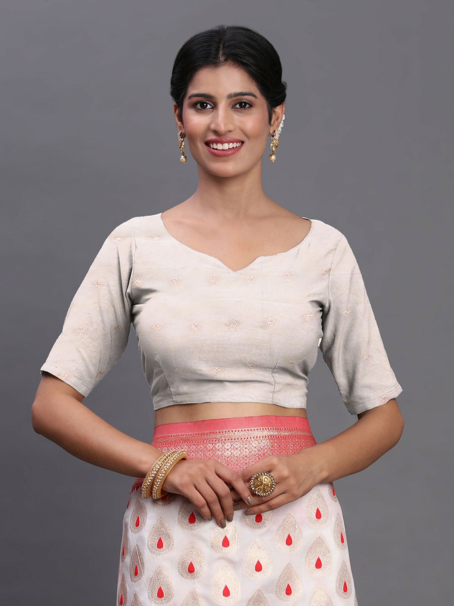 Astita Banarasi Silk Red & White Saree | Swadesiicart