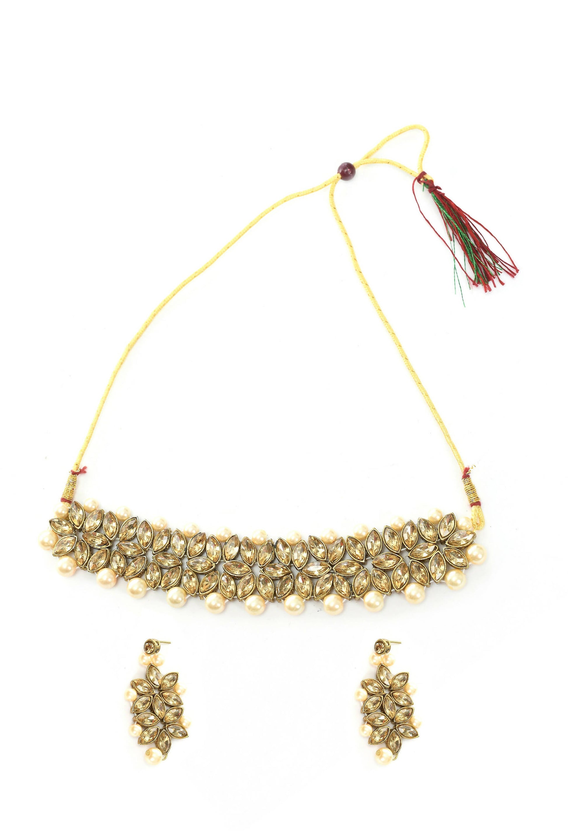 Mominos Fashion Johar Kamal Gold-Polished Brass Finish Kundan/Pearls Choker For Women (Golden) | Swadesiicart