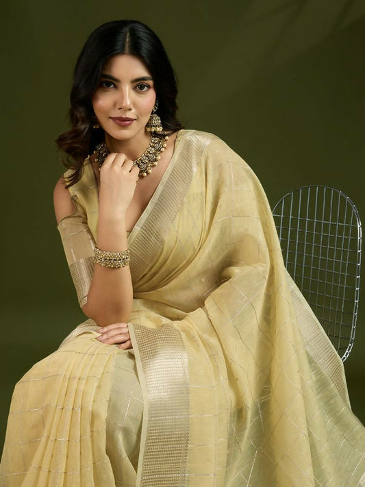 Vishnu Weaves Women's Yellow Soft Silk Zari Woven Saree with Blouse - Swadesiicart