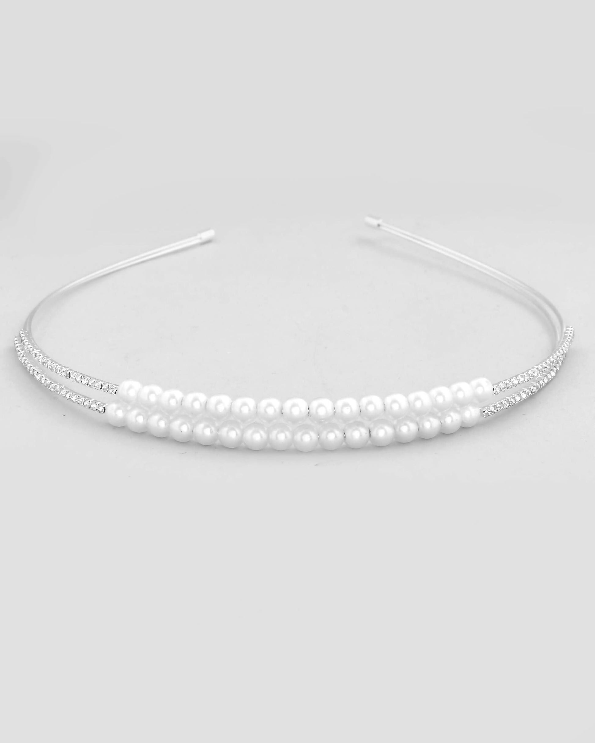 VOJ Silver Plated Pearl Studded Double Layer Hairband | Swadesiicart