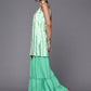 Ahalyaa Blue & Gold Floral Printed & Striped Straight Kurti with Sharara | Swadesiicart