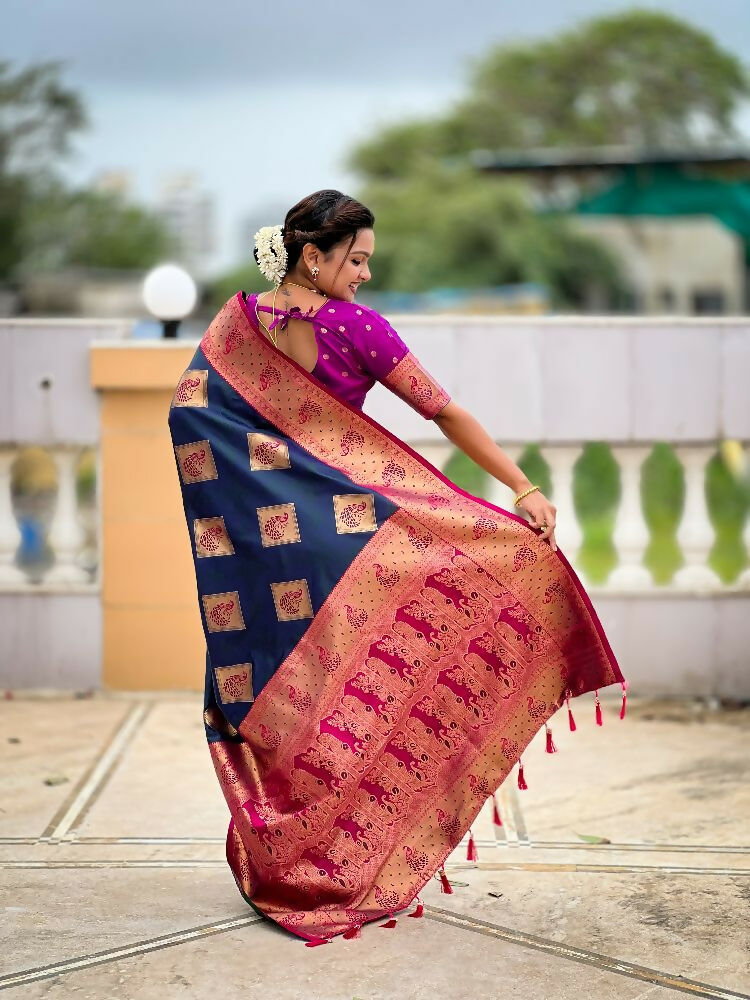 PR Fashion Morpich Soft Banarasi Silk With Zari Weaving Meenakari Design Saree | Swadesiicart
