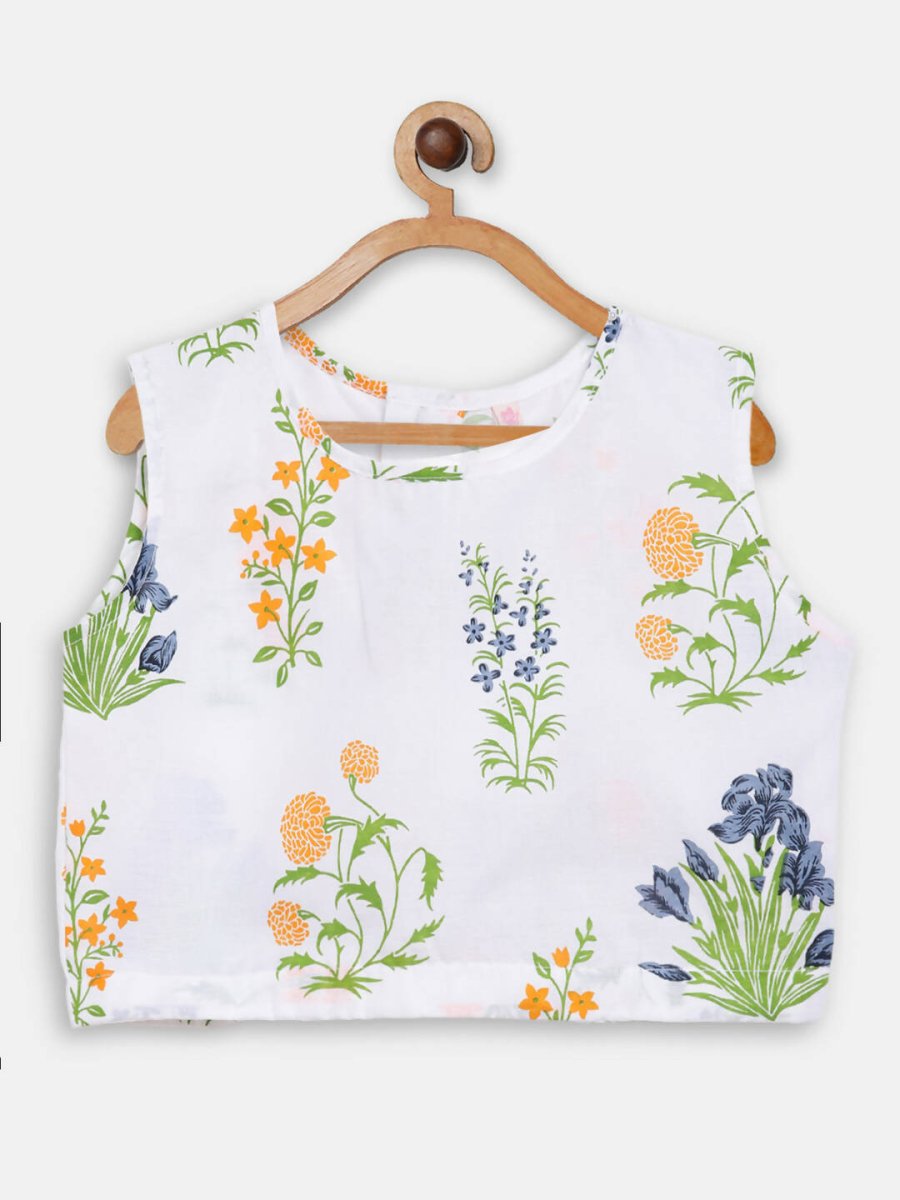 Ahalyaa Off White Cotton Printed Kids Top and Palazzo With Net Jacket For Girls | Swadesiicart