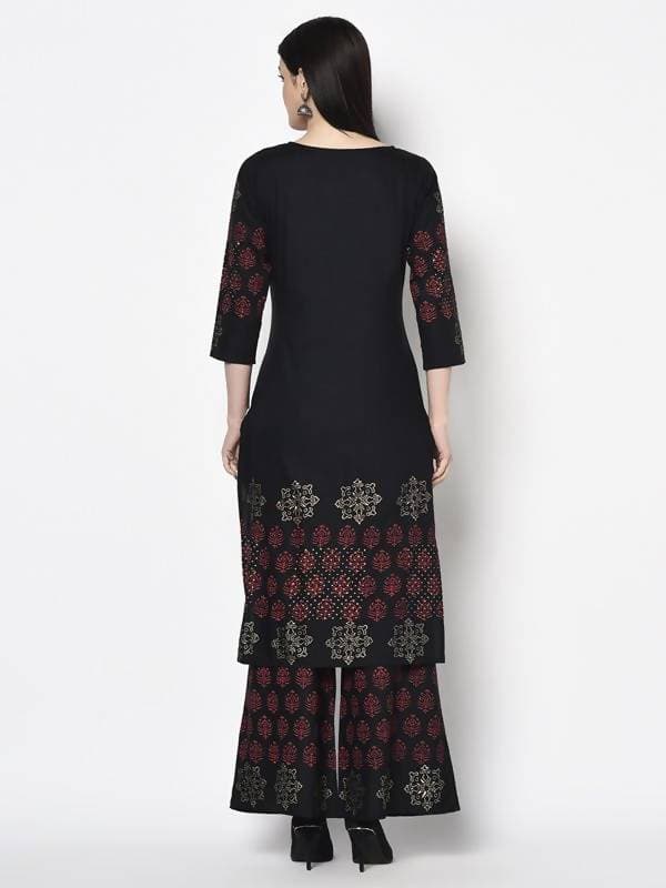 Aniyah Rayon Black Color Block Print Straight Kurta (AN-190K) - Swadesiicart