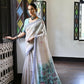 Vishnu Weaves Women's Navy-Blue Muga Cotton Saree with Blouse - Swadesiicart