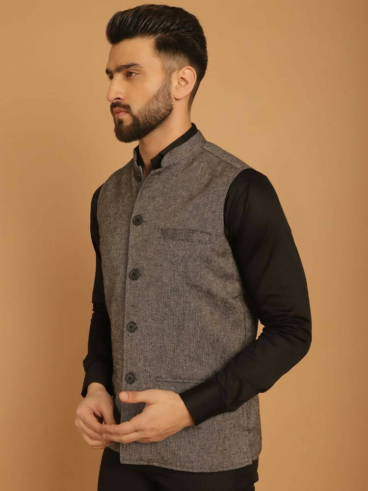 Even Apparels Pure Wool Nehru Jacket - Grey | Swadesiicart