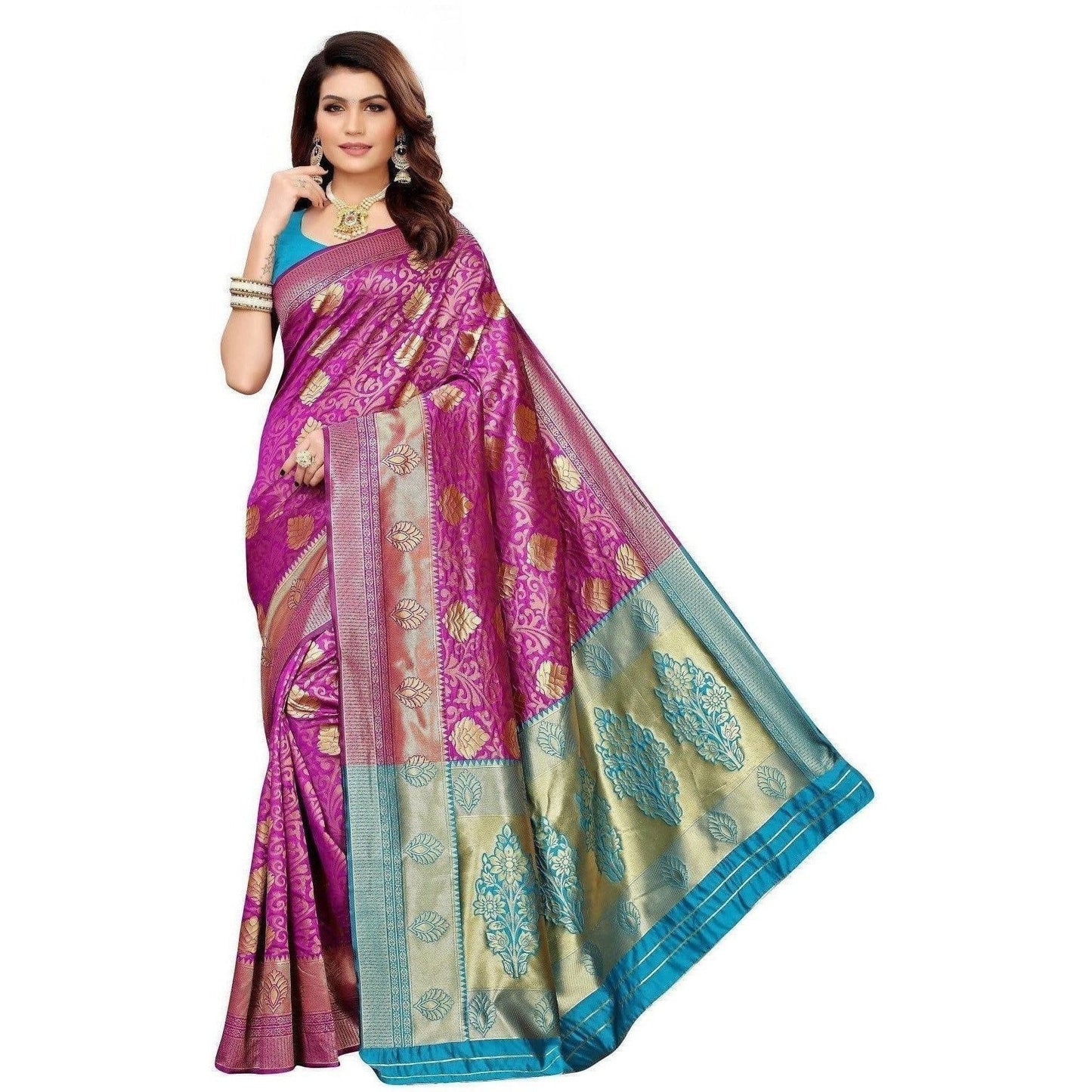 Vamika Banarasi Jaquard Purple Weaving Saree (BANARASI 07) | Swadesiicart