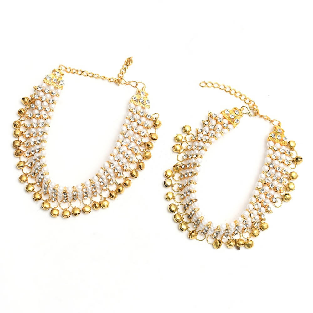 Mominos Fashion Kamal Johar Gold-Polished Pearls Anklets | Swadesiicart