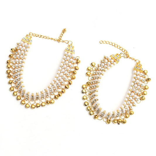 Mominos Fashion Kamal Johar Gold-Polished Pearls Anklets | Swadesiicart