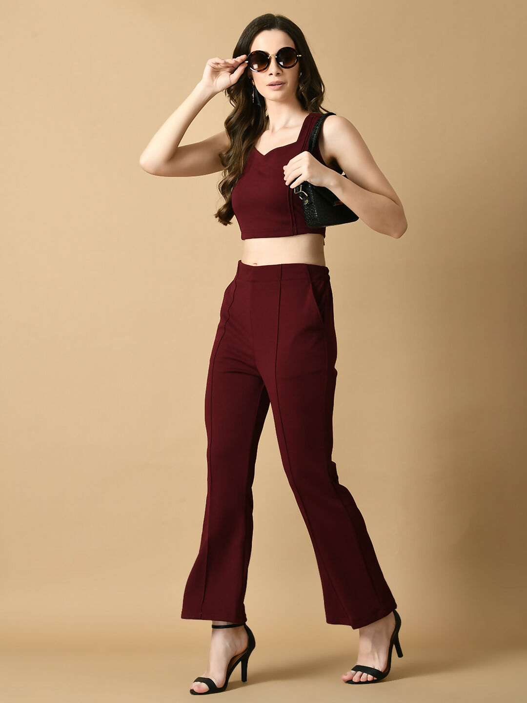 Myshka Women's Magenta Solid Top With Trousers - Swadesiicart