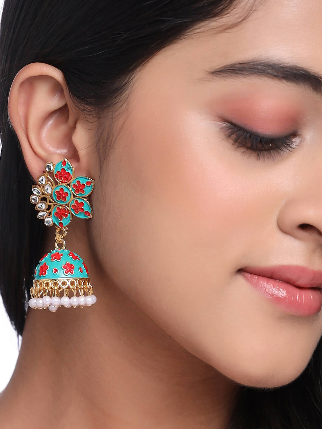 NVR Women Green Dome Shaped Jhumka Earrings | Swadesiicart