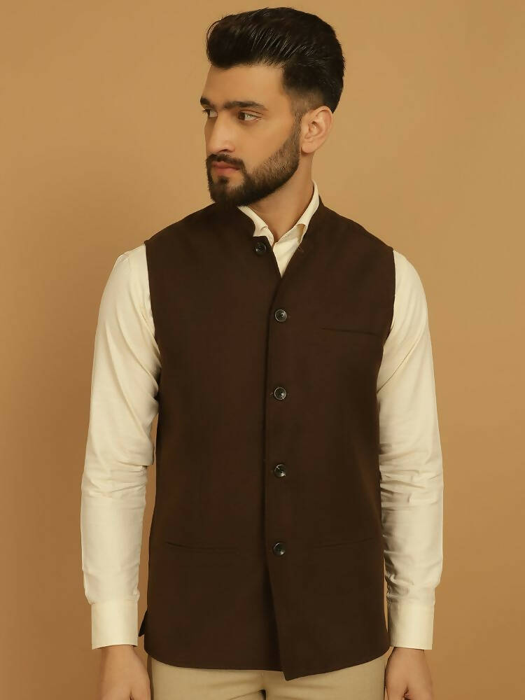 Even Apparels Pure Wool Nehru Jacket - Brown | Swadesiicart