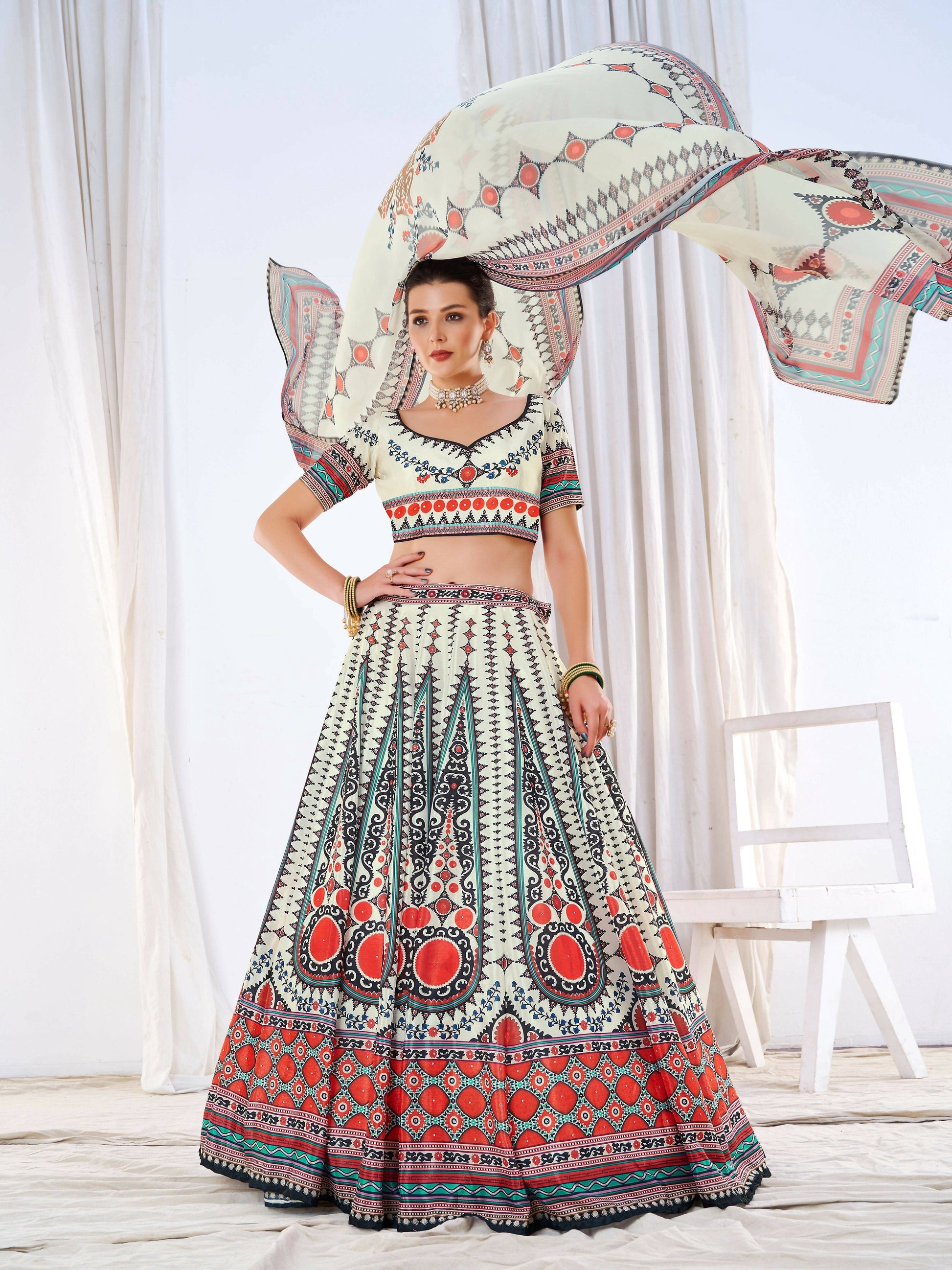 Wedding Designer White Chinon Lehengha Choli - Anbazaar | Swadesiicart