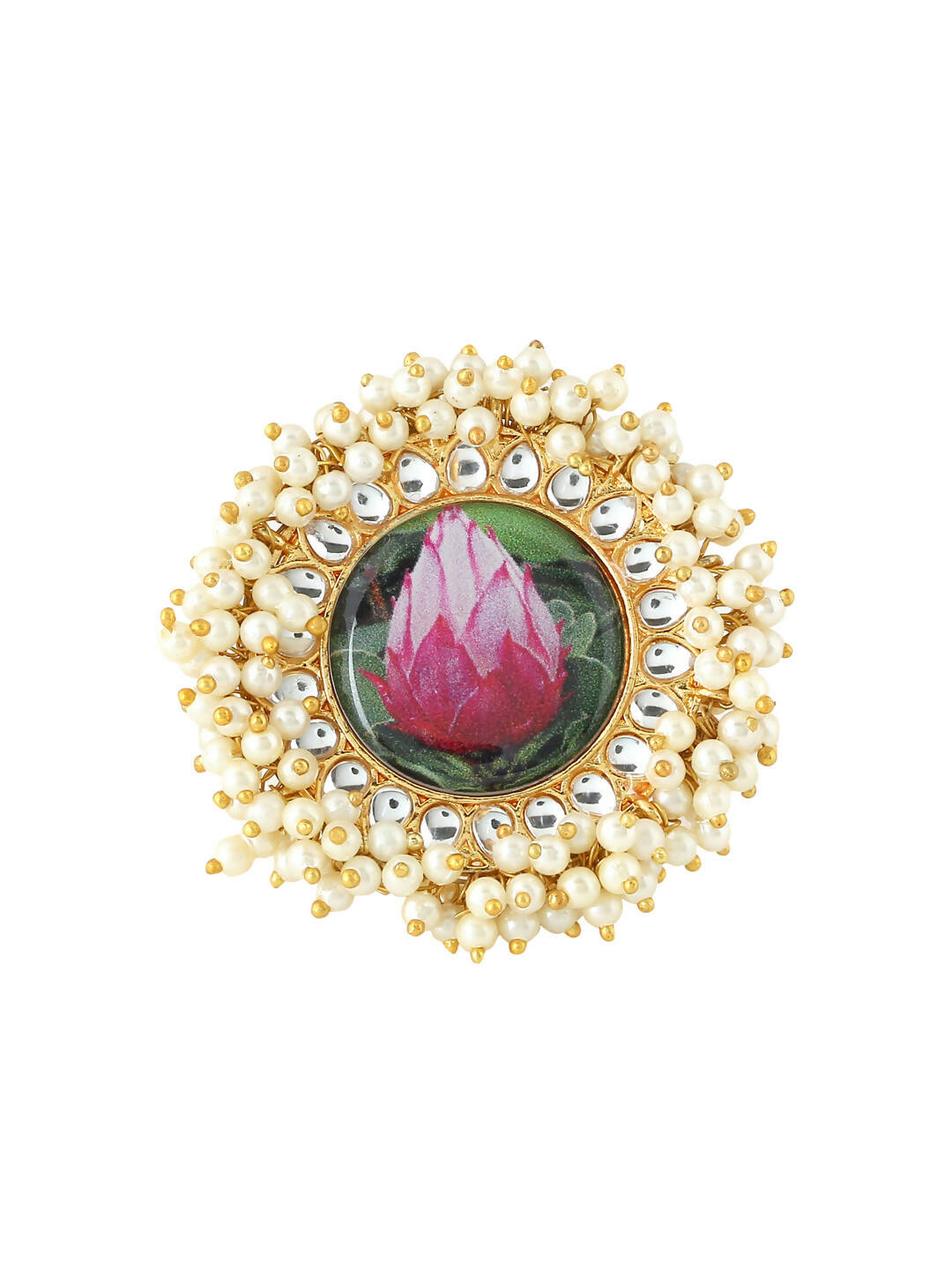 NVR Women's Traditional Ethnic Kundan Meenakari Gold-Polished Ajustable Finger Ring | Swadesiicart