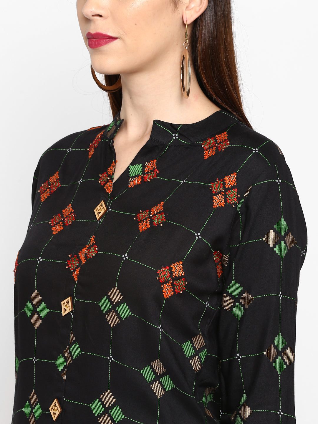 NOZ2TOZ Women Black Rayon Kurta (1Pc) - Swadesiicart